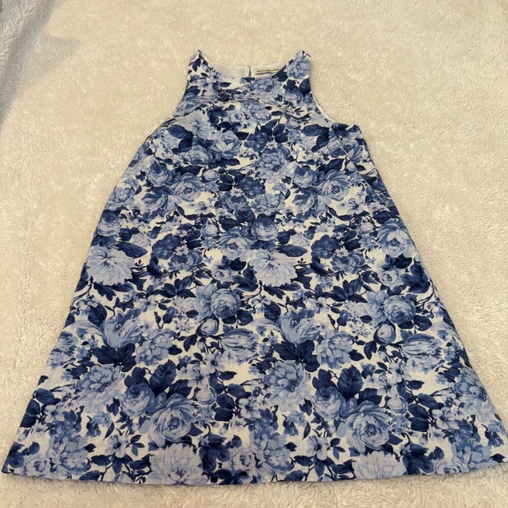 Abercrombie & Fitch Women Blue Floral Linen Sleeveless Mini Dress Boho Resort XS